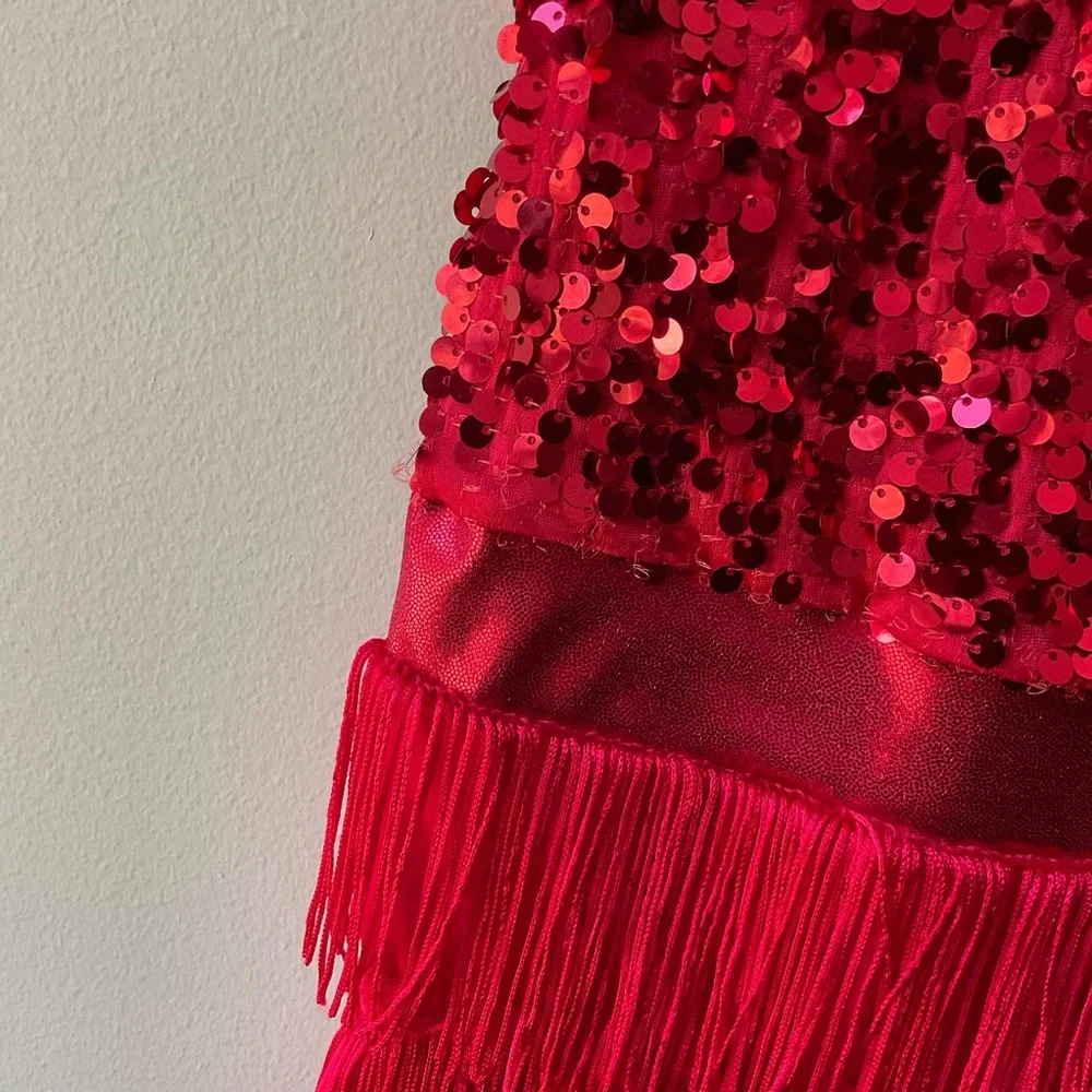 Weissman Red Ultra Sparkle Sequins Biketard